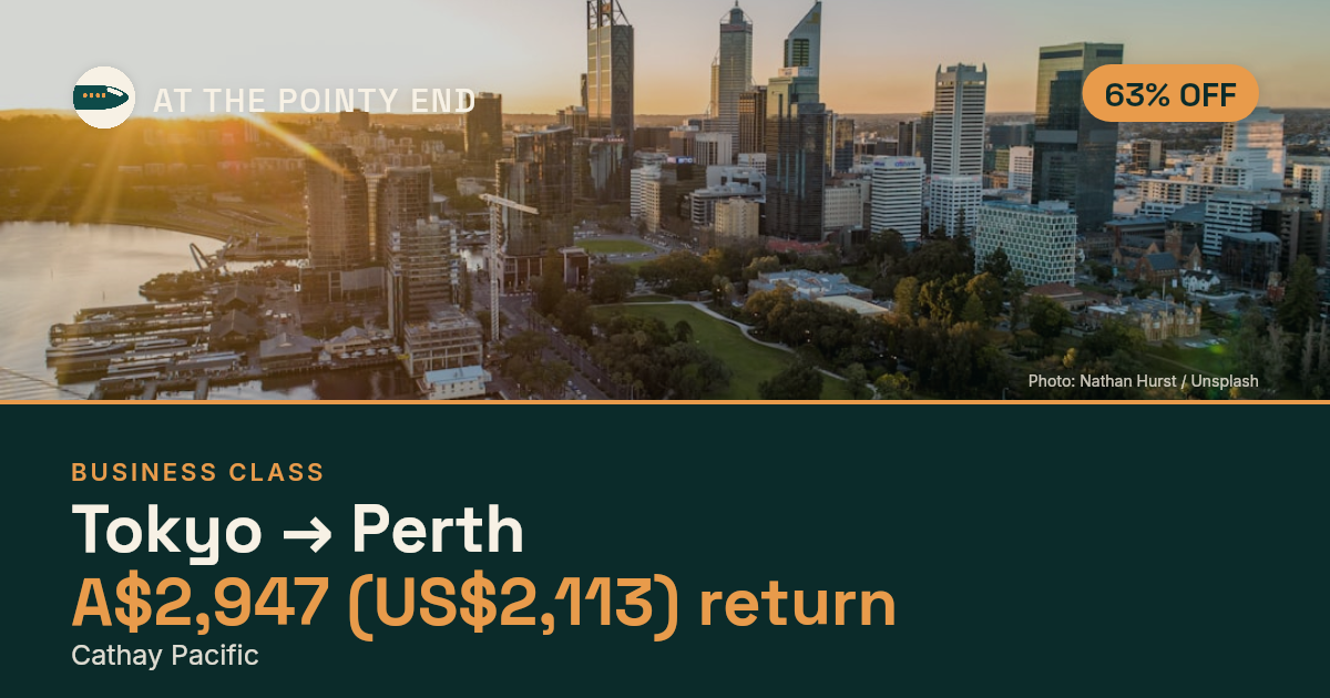 Business return to Perth from US$2,113, about 63% off. Checked against live availability.