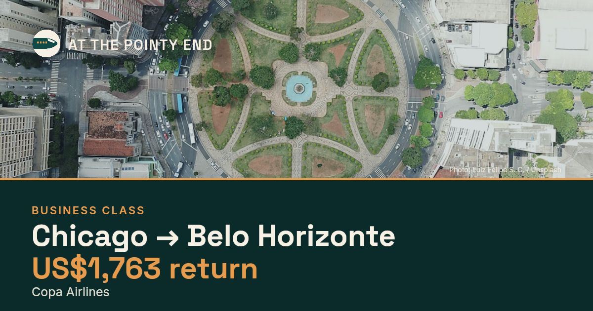 Business return to Belo Horizonte from US$1,763, well below typical. Checked against live availability.