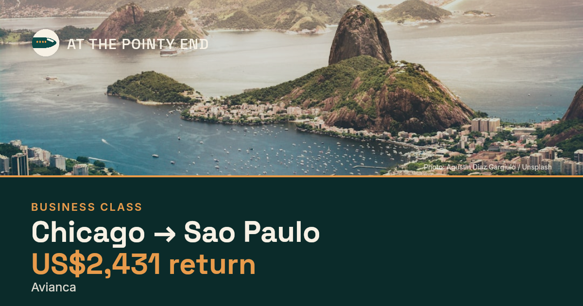 Business return to Sao Paulo from US$2,431, well below typical. Checked against live availability.