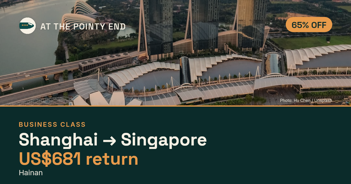 Business return to Singapore from US$681, about 65% off. Checked against live availability.