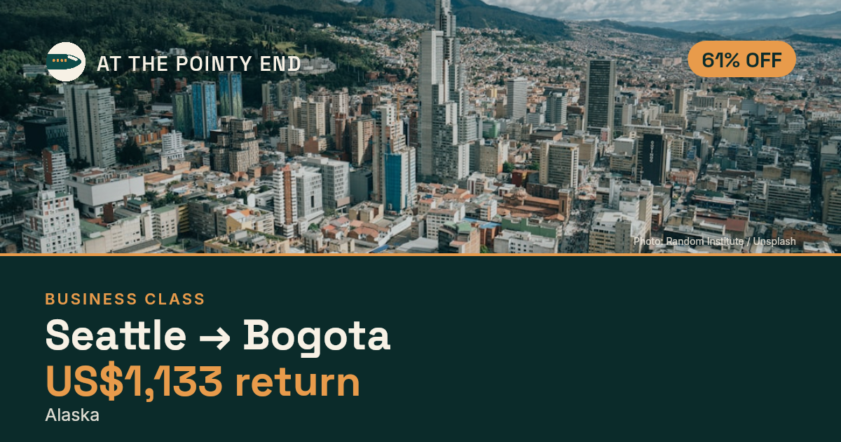 Business return to Bogota from US$1,133, about 61% off. Checked against live availability.