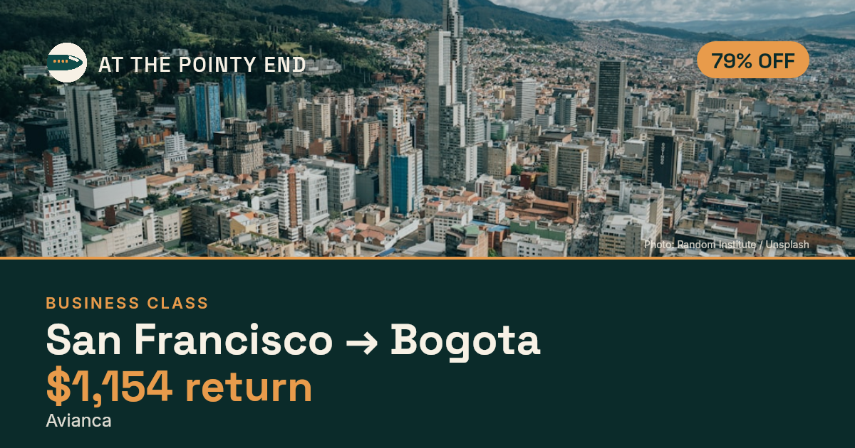 Business return to Bogota from US$1,154, well below typical. Checked against live availability.