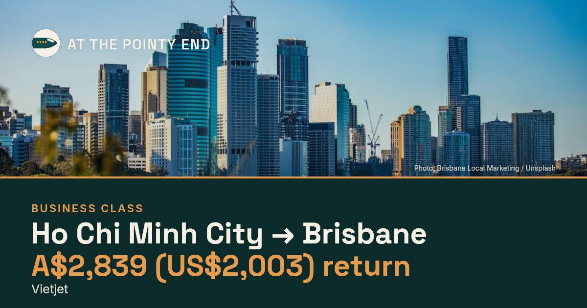Business return to Brisbane from US$2,003, well below typical. Checked against live availability.