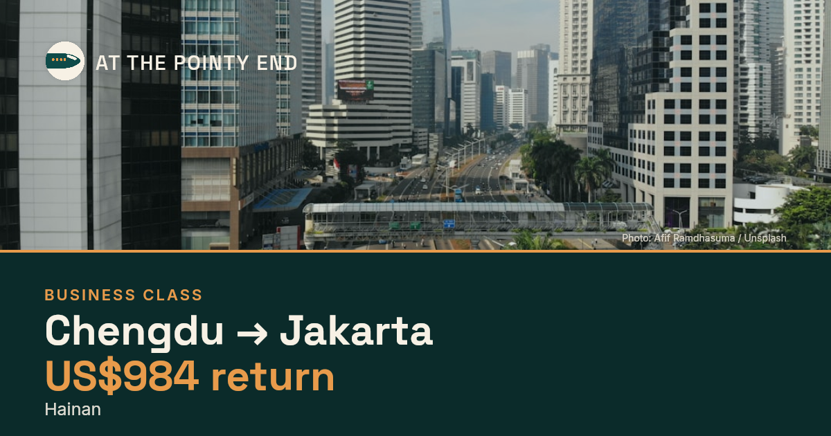 Business return to Jakarta from US$984, well below typical. Checked against live availability.