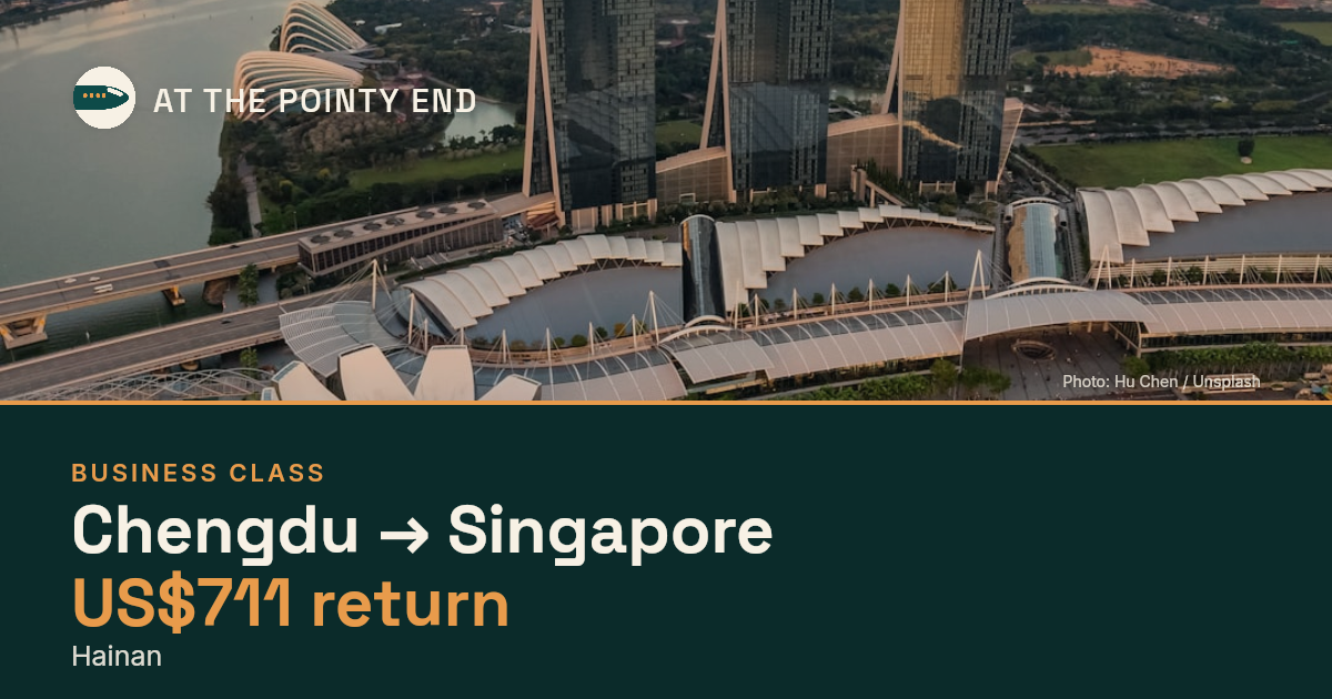 Business return to Singapore from US$711, well below typical. Checked against live availability.