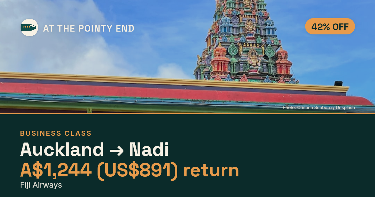 Business return to Nadi from US$891, about 42% off. Checked against live availability.