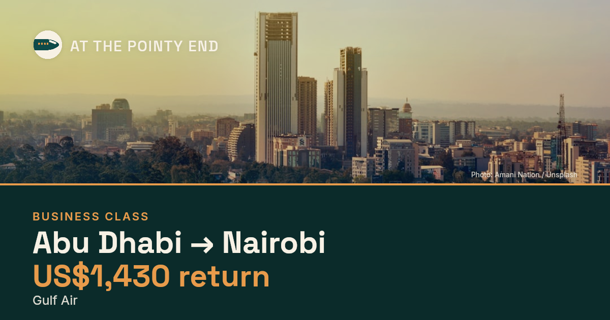 Business return to Nairobi from US$1,430, well below typical. Checked against live availability.