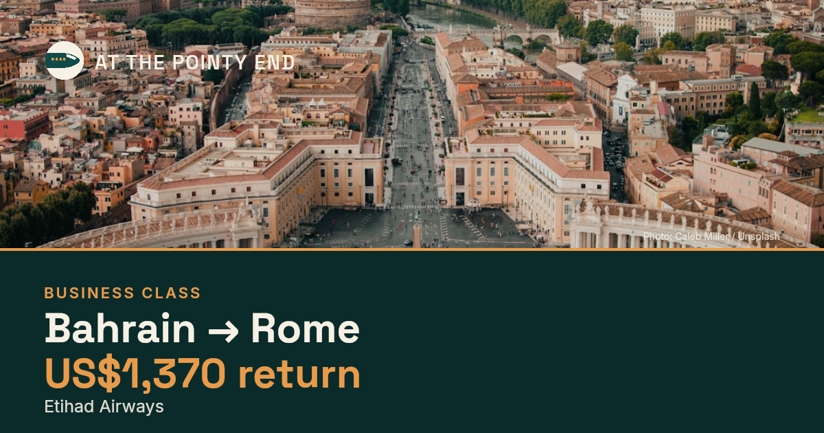 Business return to Rome from US$1,370. Checked against live availability.