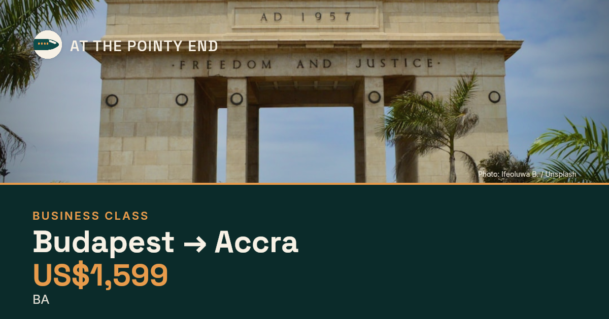 Business multi-city to Accra from US$1,599. Checked against live availability.