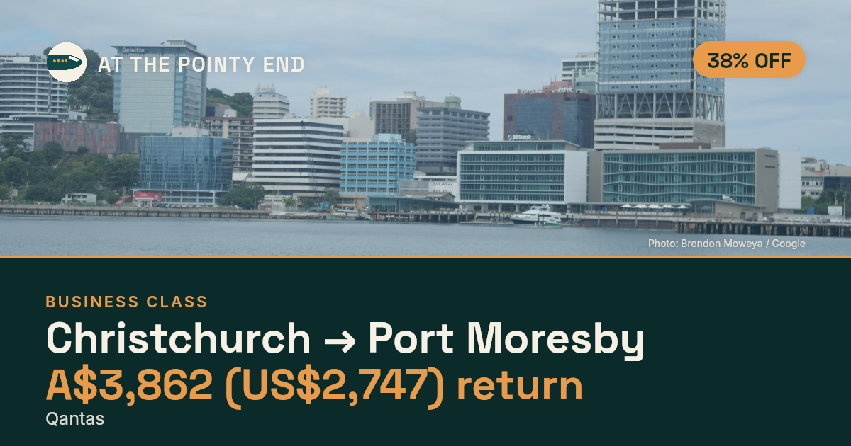 Business return to Port Moresby from US$2,747, about 38% off. Checked against live availability.