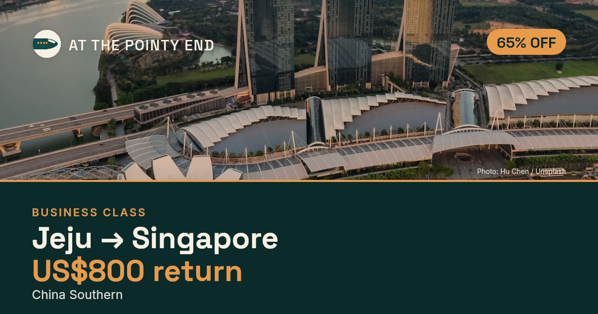 Business return to Singapore from US$800, about 65% off. Checked against live availability.