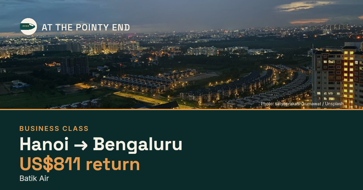 Business return to Bengaluru from US$811, well below typical. Checked against live availability.