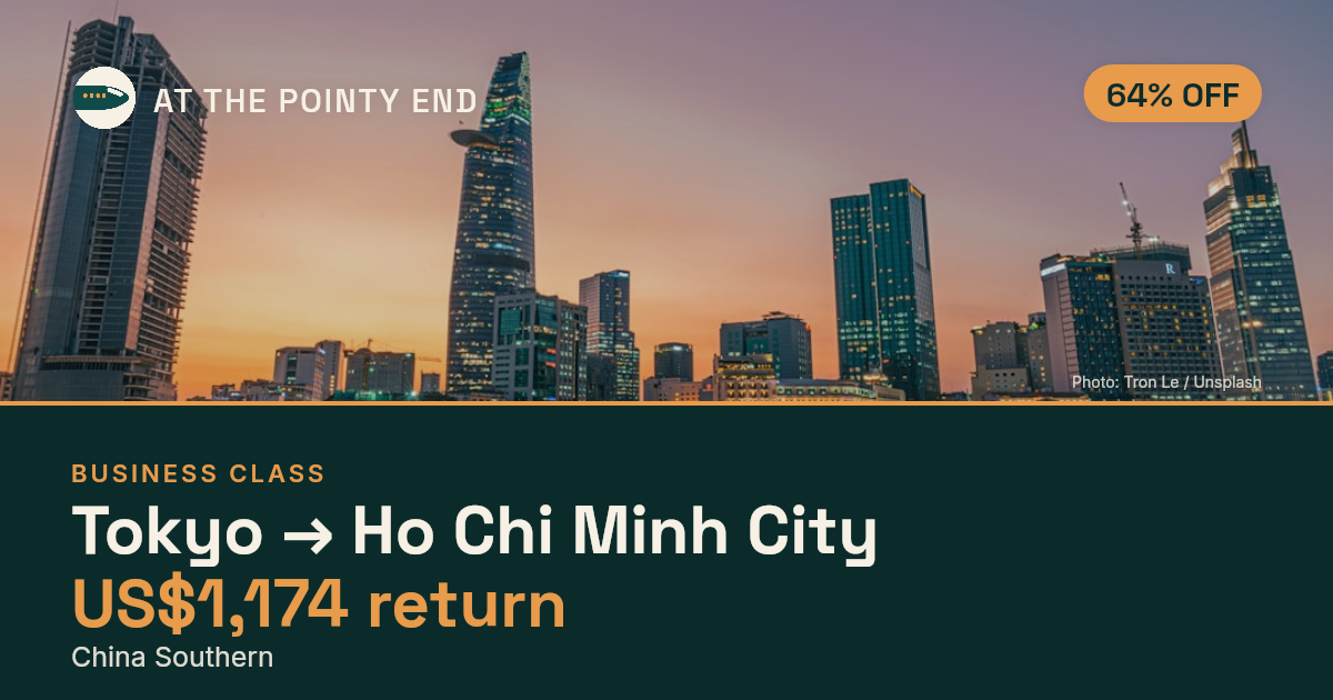 Business return to Ho Chi Minh City from US$1,174, about 64% off. Checked against live availability.