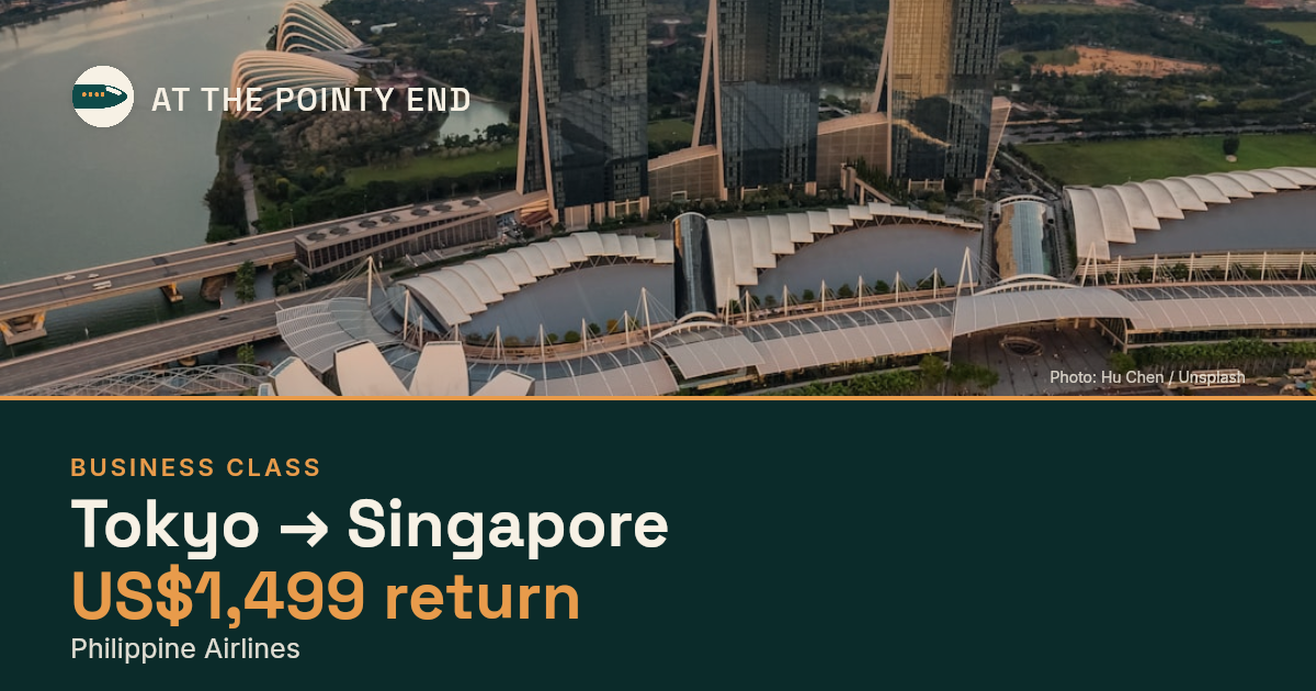 Business return to Singapore from US$1,499, well below typical. Checked against live availability.