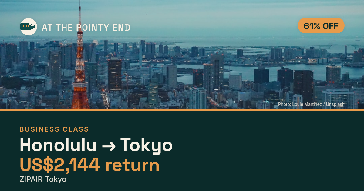 Business return to Tokyo from US$2,144, about 61% off. Checked against live availability.