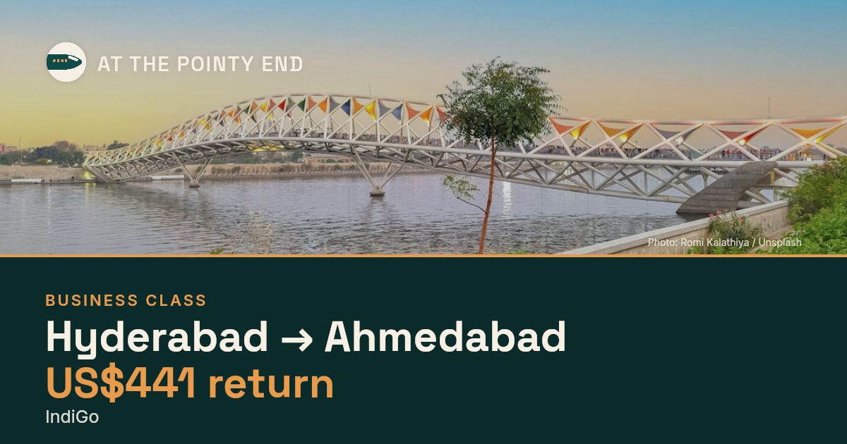 Business return to Ahmedabad from US$441, well below typical. Checked against live availability.