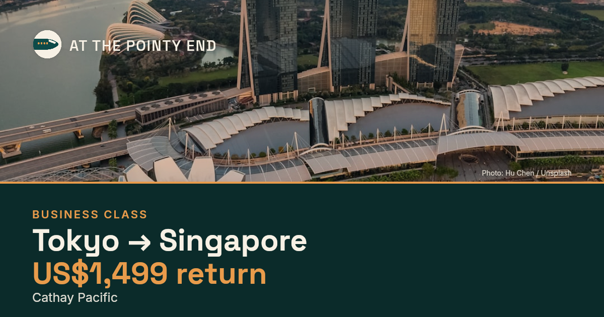 Business return to Singapore from US$1,499, well below typical. Checked against live availability.