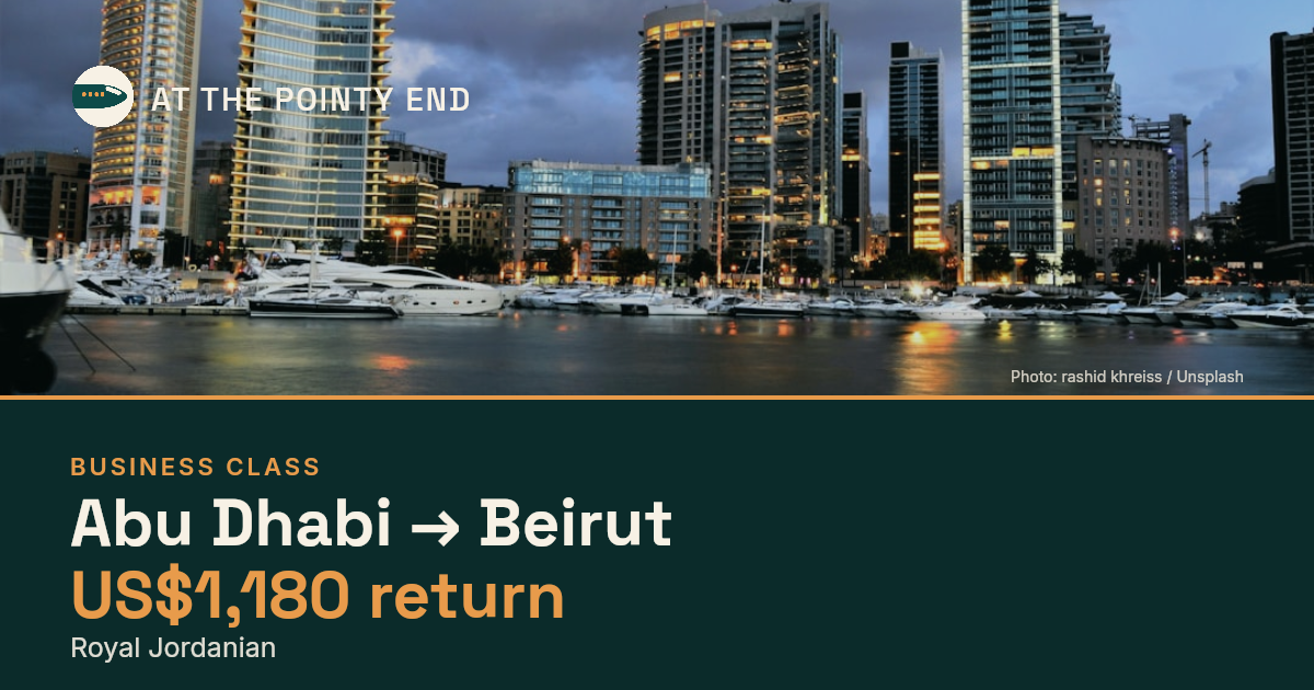Business return to Beirut from US$1,180, well below typical. Checked against live availability.