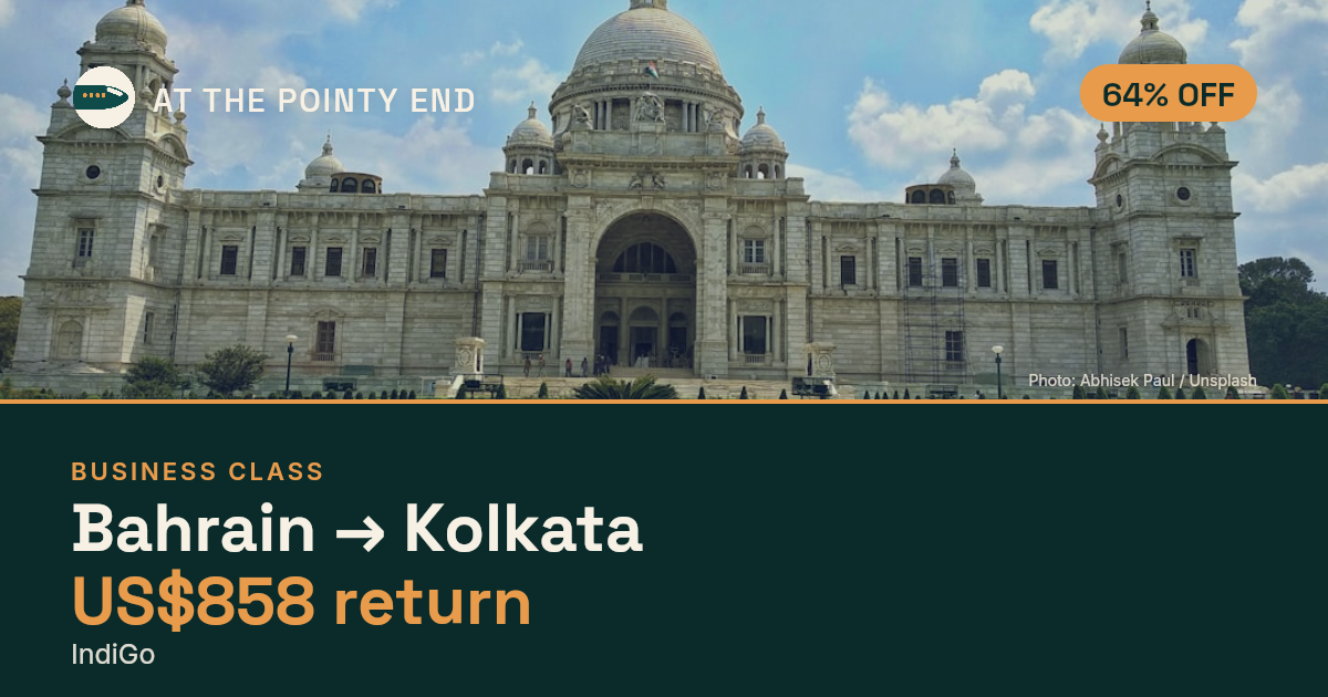 Business return to Kolkata from US$858, about 64% off. Checked against live availability.
