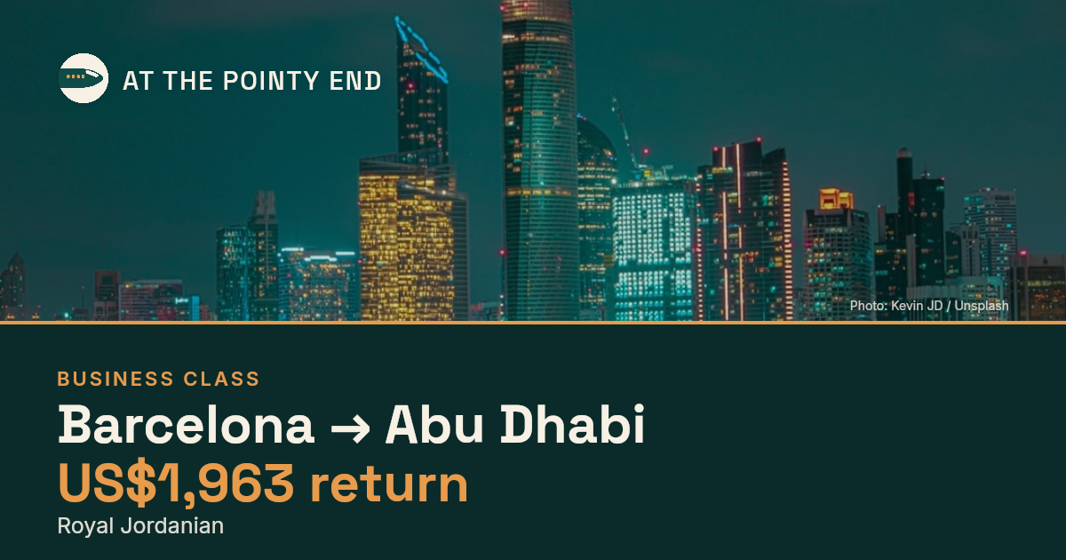 Business return to Abu Dhabi from US$1,963, well below typical. Checked against live availability.