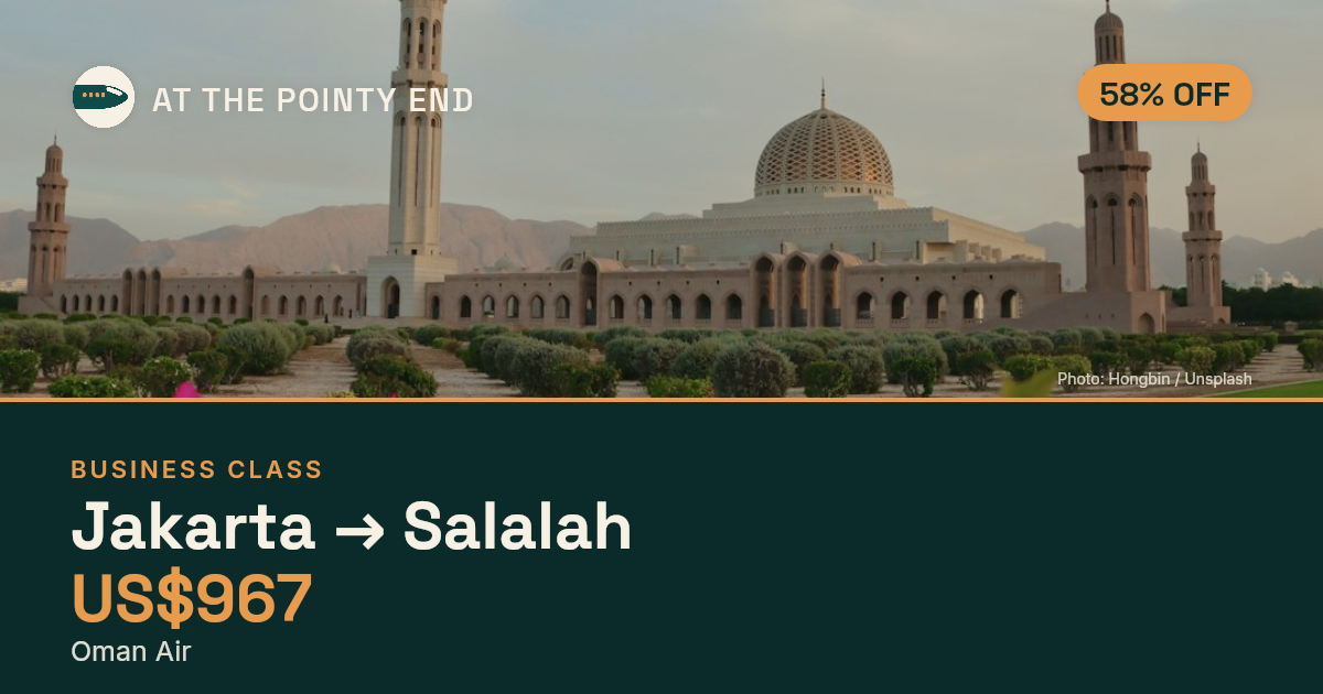 Business one-way to Salalah from US$967, about 58% off. Checked against live availability.