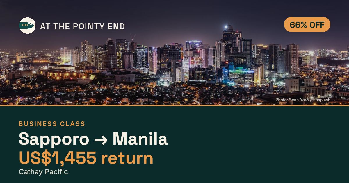 Business return to Manila from US$1,455, about 66% off. Checked against live availability.