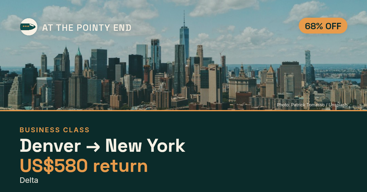 Business return to New York from US$580, about 68% off. Checked against live availability.