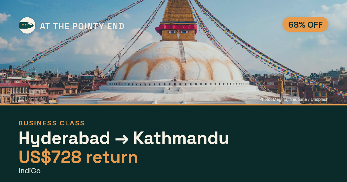 Business return to Kathmandu from US$728, about 68% off. Checked against live availability.