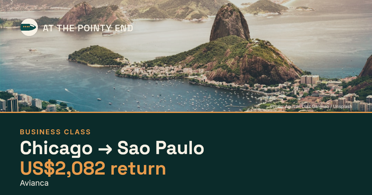 Business return to Sao Paulo from US$2,082, well below typical. Checked against live availability.