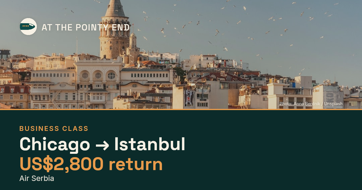 Business return to Istanbul from US$2,800, well below typical. Checked against live availability.