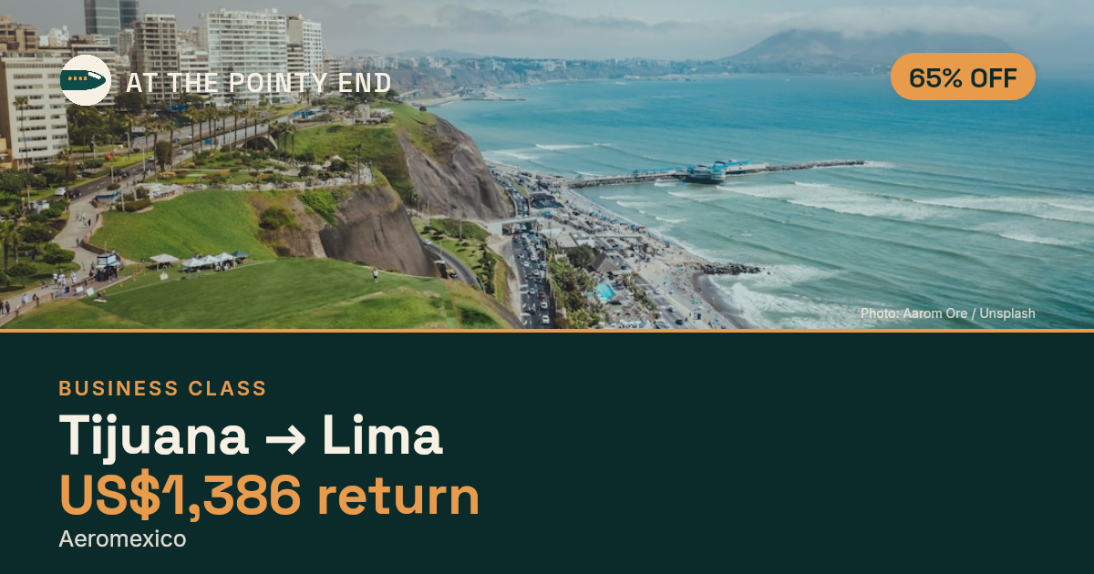 Business return to Lima from US$1,386, about 65% off. Checked against live availability.