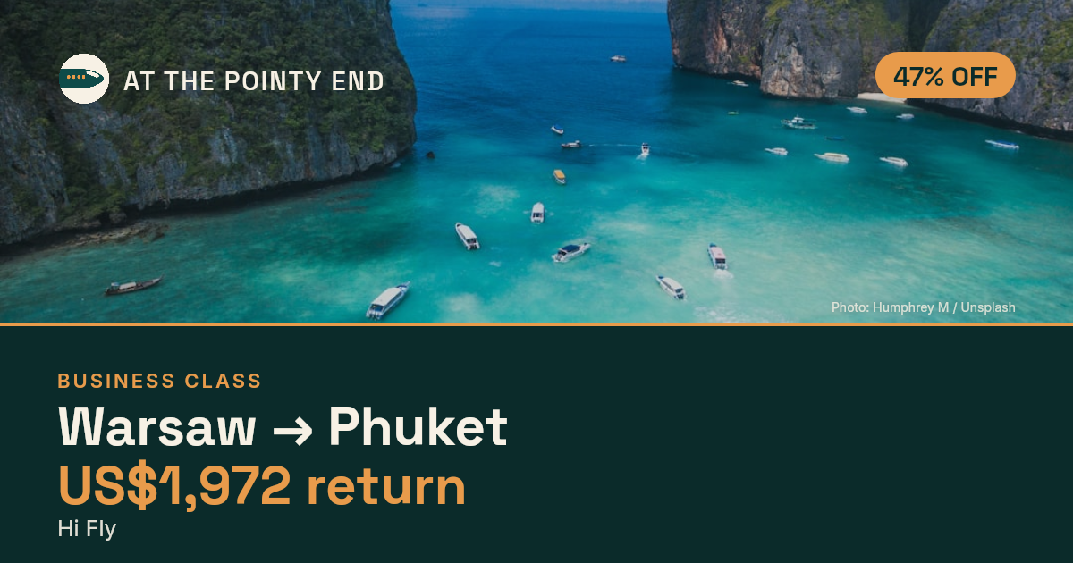 Business return to Phuket from US$1,972, about 47% off. Checked against live availability.