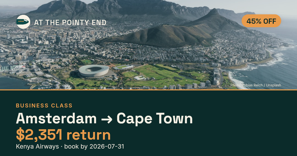 EXPIRED: Business return to Cape Town was US$2,351. The links inside still show today's best fares.