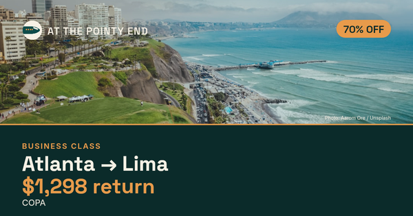 EXPIRED: Business return to Lima was US$1,298. The links inside still show today's best fares.