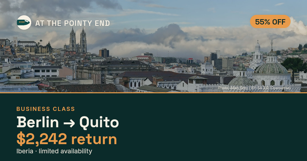 Business return to Quito from US$2,242 — ~55% off. Limited availability.