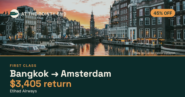 EXPIRED: First return to Amsterdam was US$3,405. The links inside still show today's best fares.