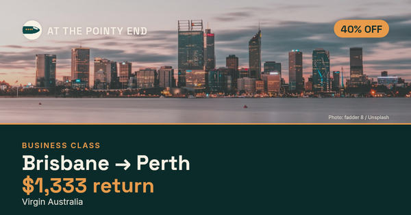 Business return to Perth from US$1,333, about 40% off. Checked against live availability.