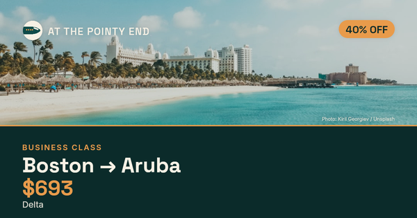 Business one-way to Aruba from US$693, about 40% off. Checked against live availability.
