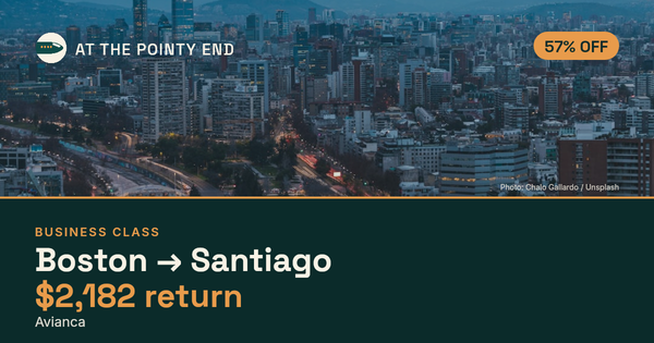 EXPIRED: Business return to Santiago was US$2,182. The links inside still show today's best fares.