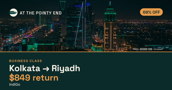 Business return to Riyadh from US$849, about 68% off. Checked against live availability.