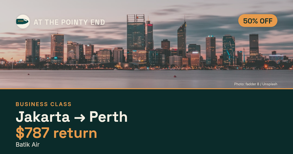 Business return to Perth from US$787 — ~50% off. Limited availability.