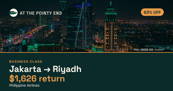 Business return to Riyadh from US$1,626, well below typical. Checked against live availability.