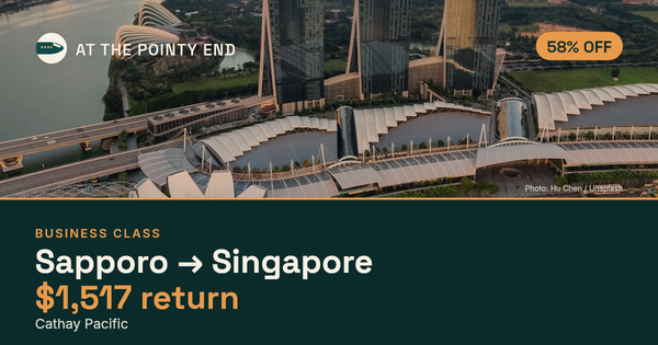 Business return to Singapore from US$1,517, about 58% off. Checked against live availability.