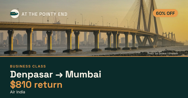 EXPIRED: Business return to Mumbai was US$810. The links inside still show today's best fares.