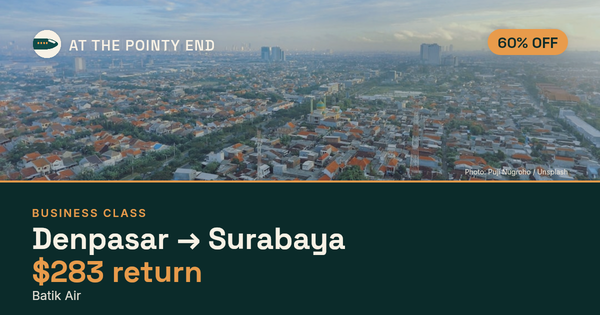 Business return to Surabaya from US$283, about 60% off. Checked against live availability.