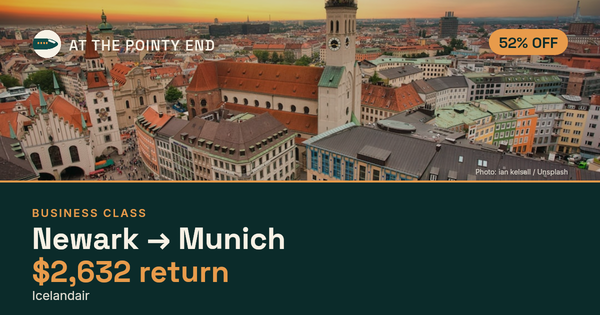 Business return to Munich from US$2,632, about 52% off. Checked against live availability.