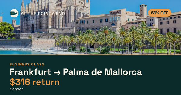 EXPIRED: Business return to Palma de Mallorca was US$316. The links inside still show today's best fares.