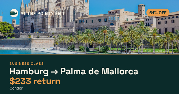 Business return to Palma de Mallorca from US$233, about 61% off. Checked against live availability.