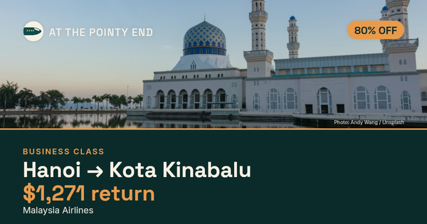 Business return to Kota Kinabalu from US$1,271, well below typical. Checked against live availability.