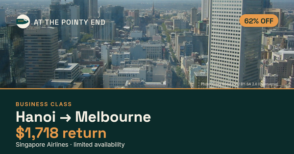 Business return to Melbourne from US$1,718 — ~62% off. Limited availability.